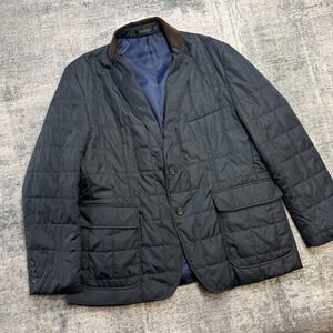 Chaps Blazer Mens 46R Navy Blue Quilted Puffer Jacket Sport Coat Corduroy Collar